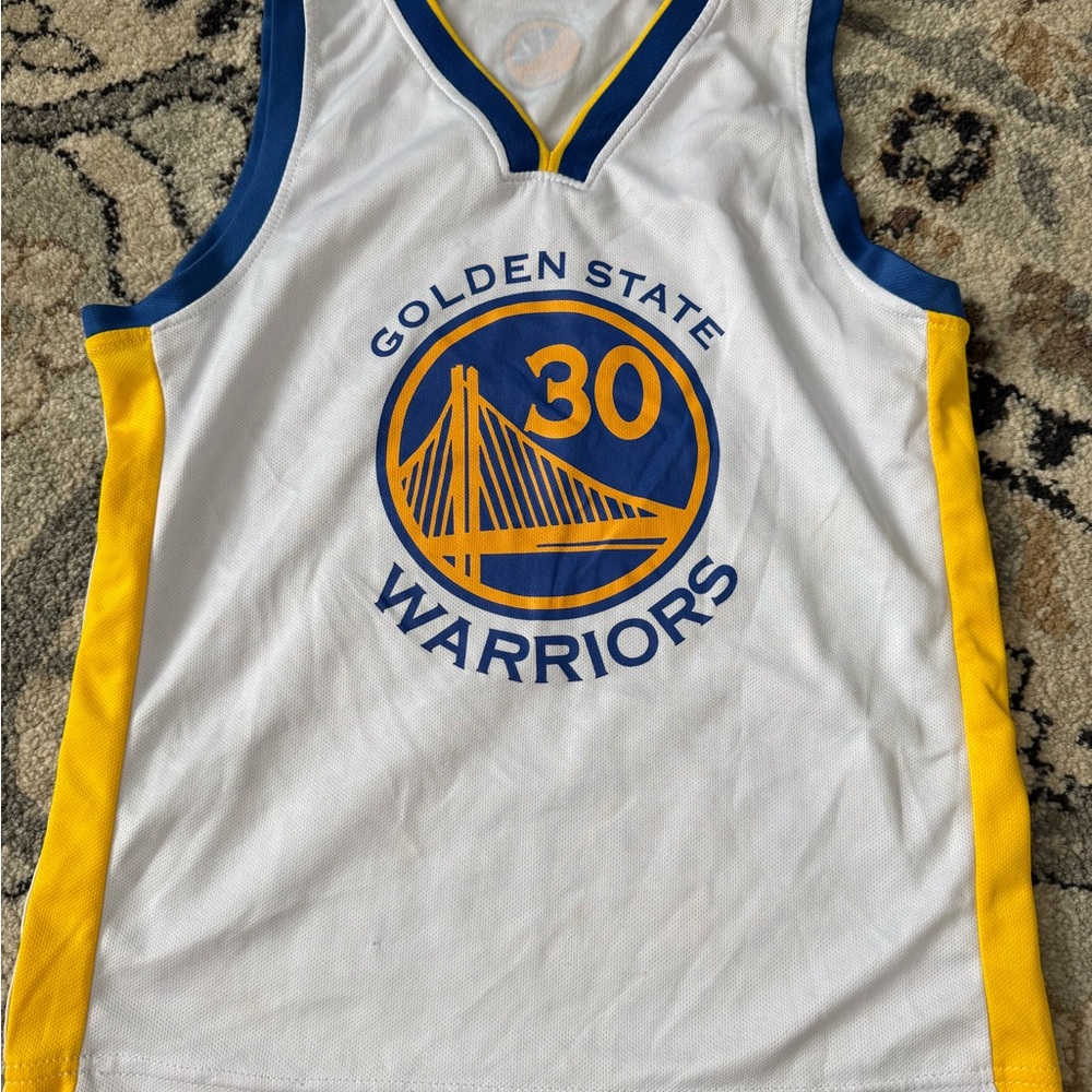 Curry Golden State Warriors White and Blue Basketball Jersey